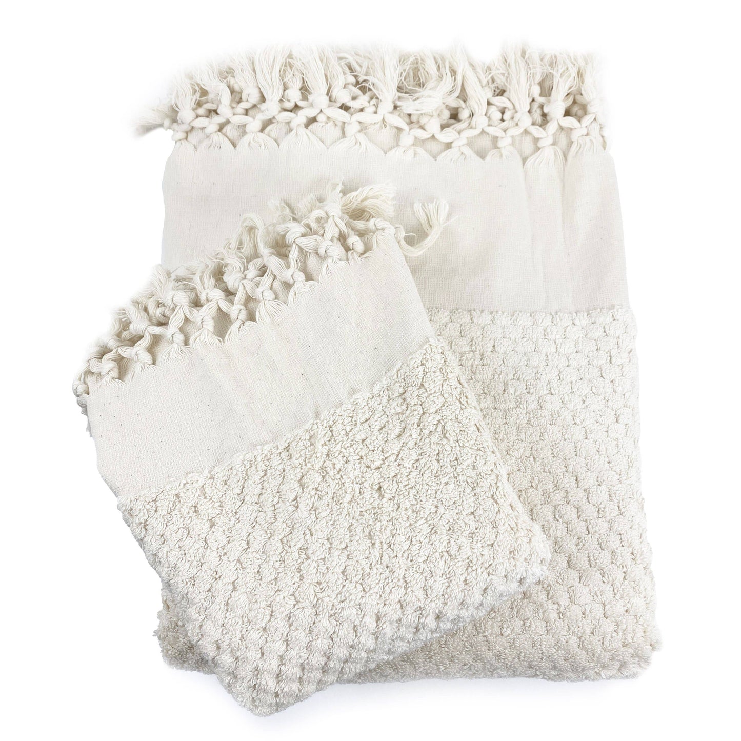 Luxury Spa Dot Fringe Towels - Cream