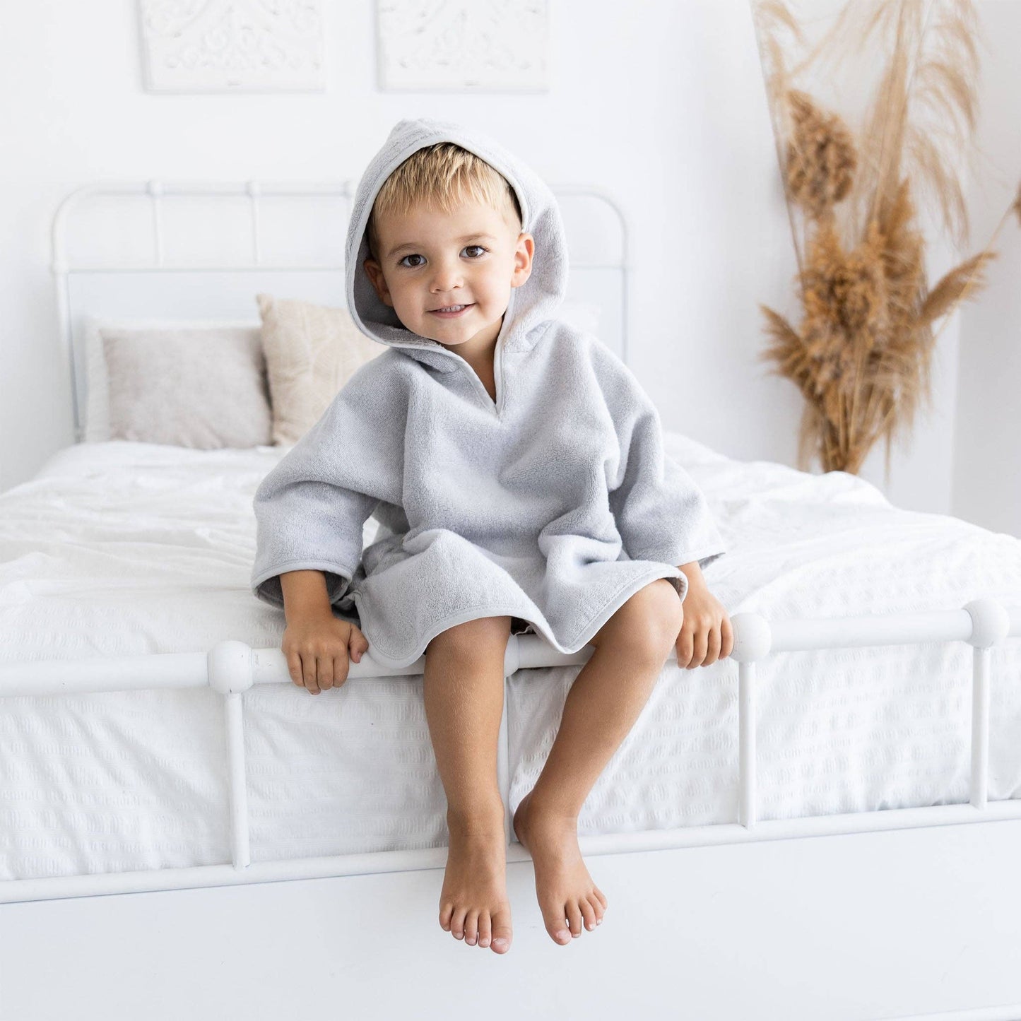 Organic Cotton Hooded Poncho Cover-Up Grey