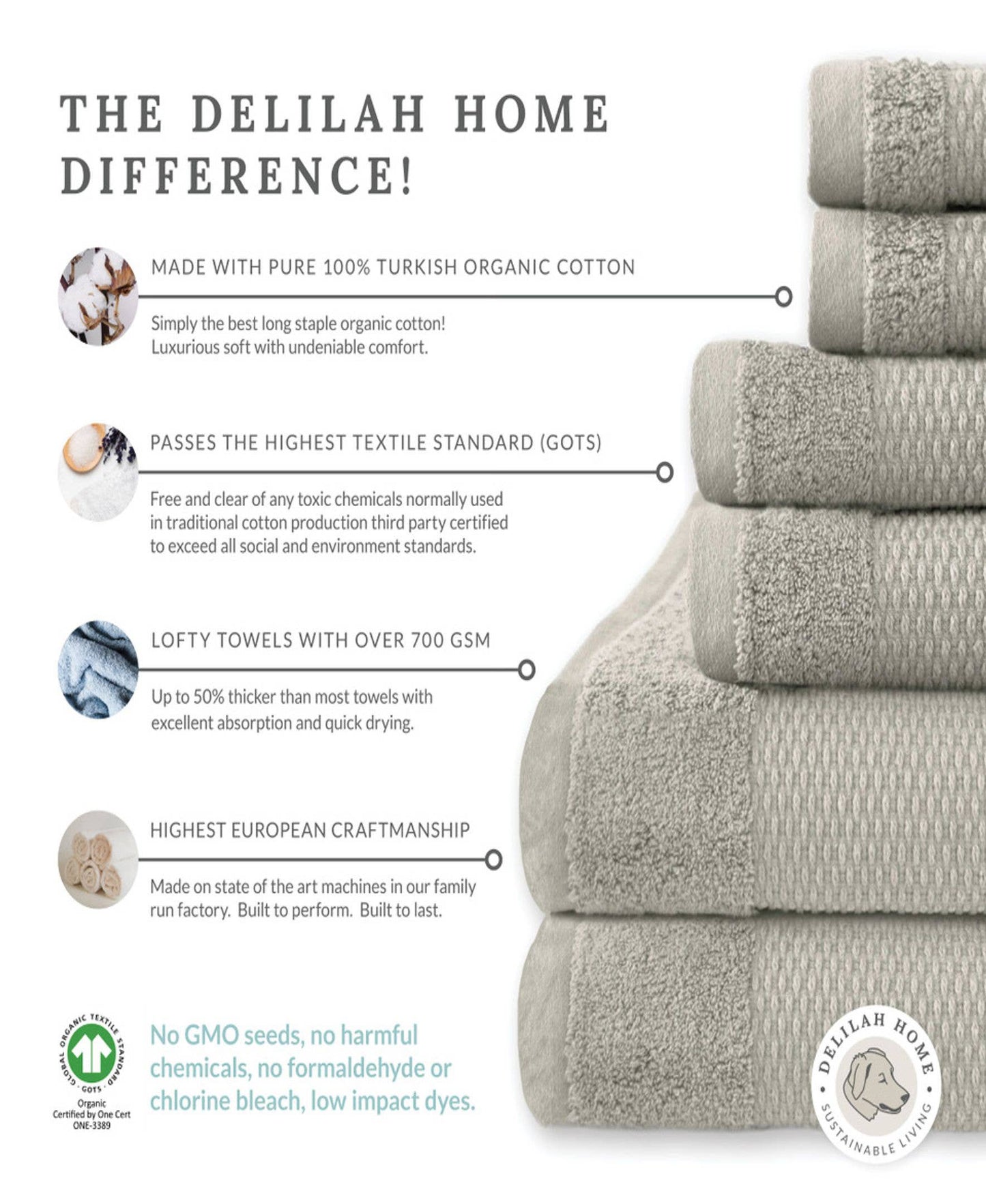 Delilah Home 100% Organic Cotton Face Towels (2-Pack) – European-Crafted