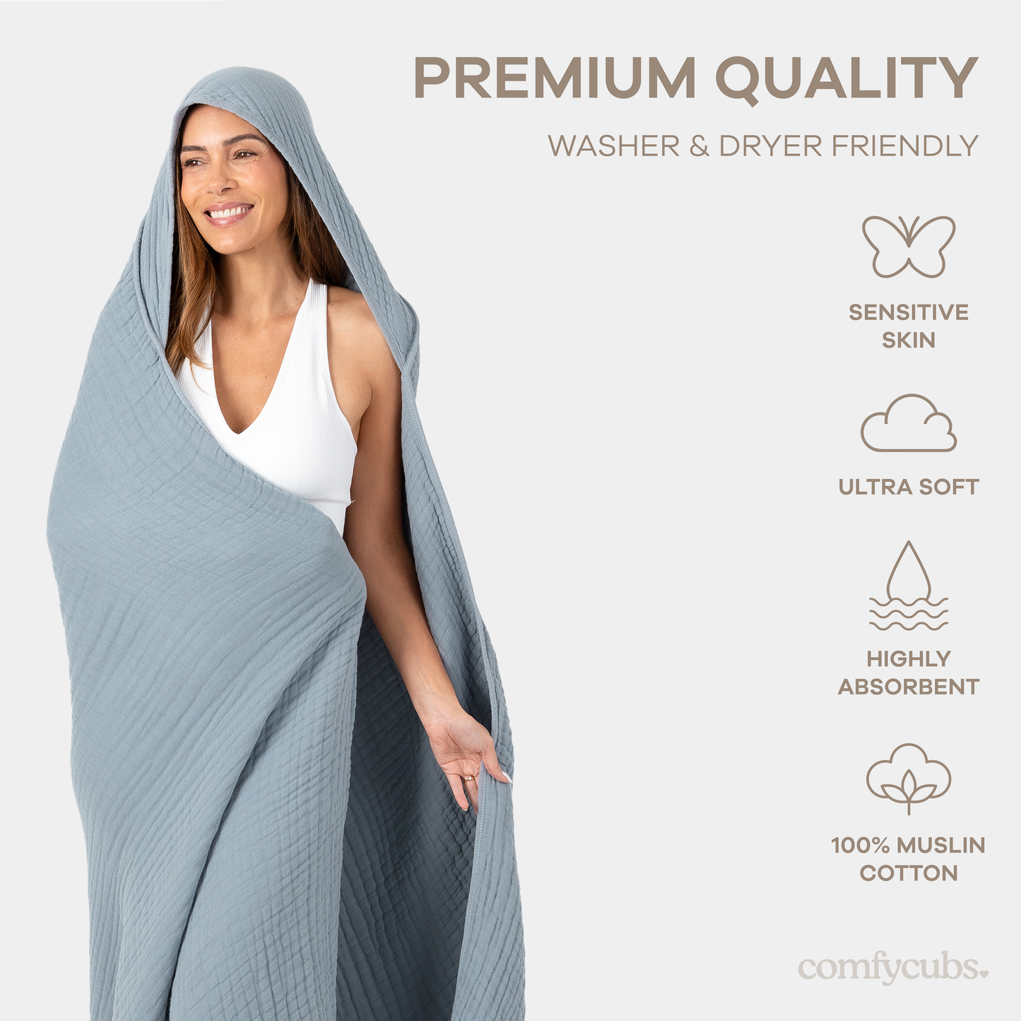 Comfy Cubs Adult Hooded Towel/Blanket Cotton Muslin