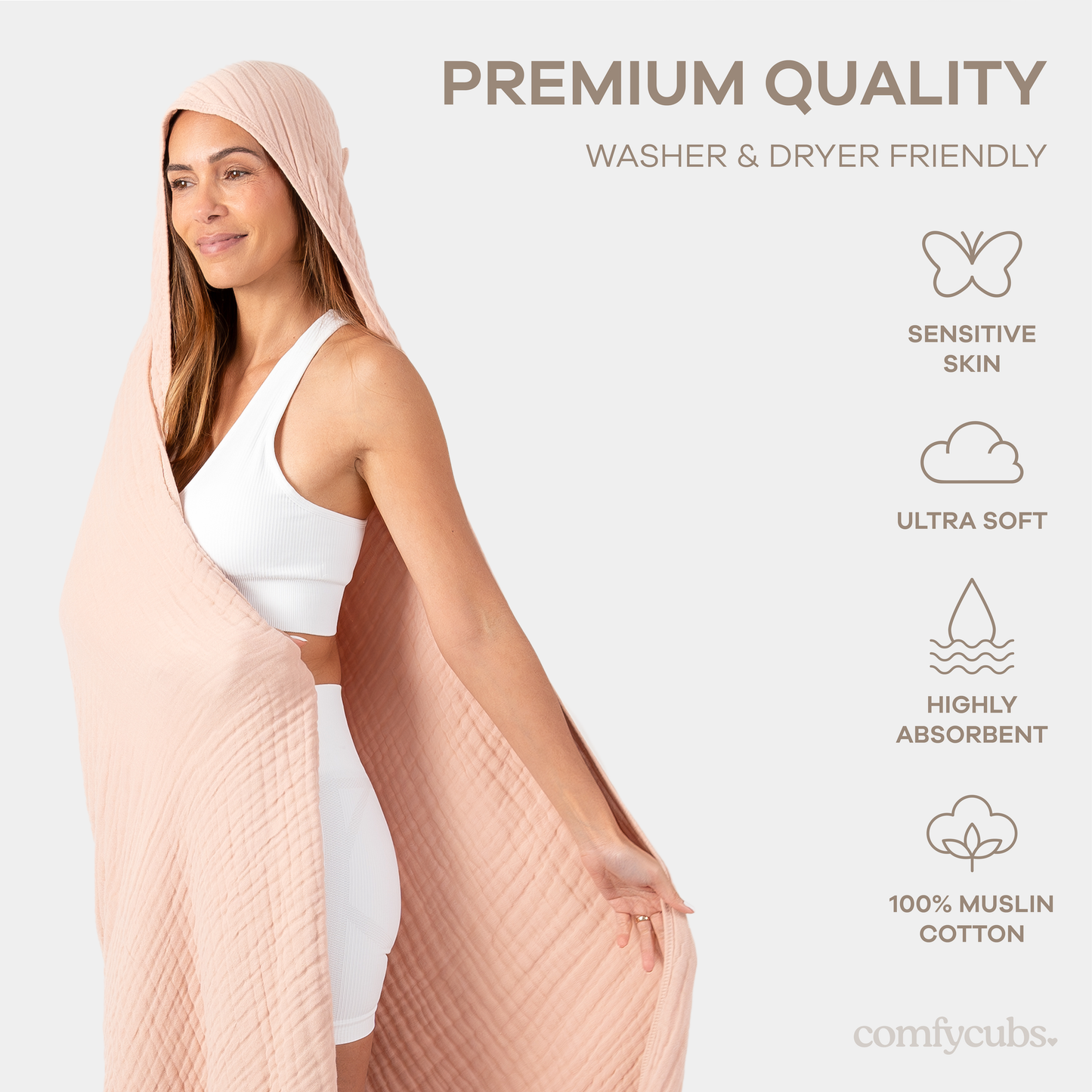Comfy Cubs Adult Hooded Towel/Blanket Cotton Muslin