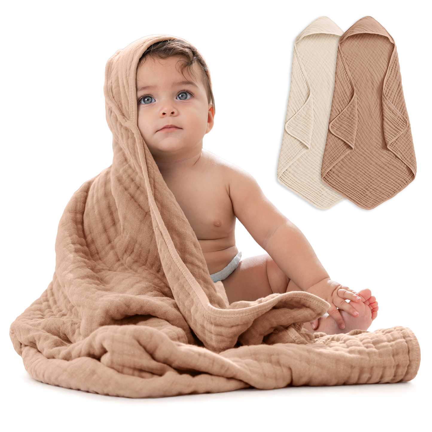 Comfy Cubs Hooded Baby Towel, 100% Muslin Cotton
