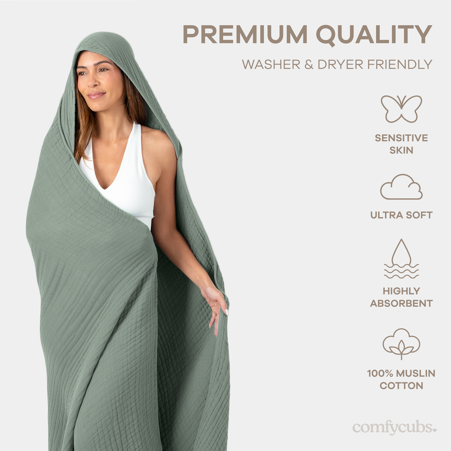 Comfy Cubs Adult Hooded Towel/Blanket Cotton Muslin