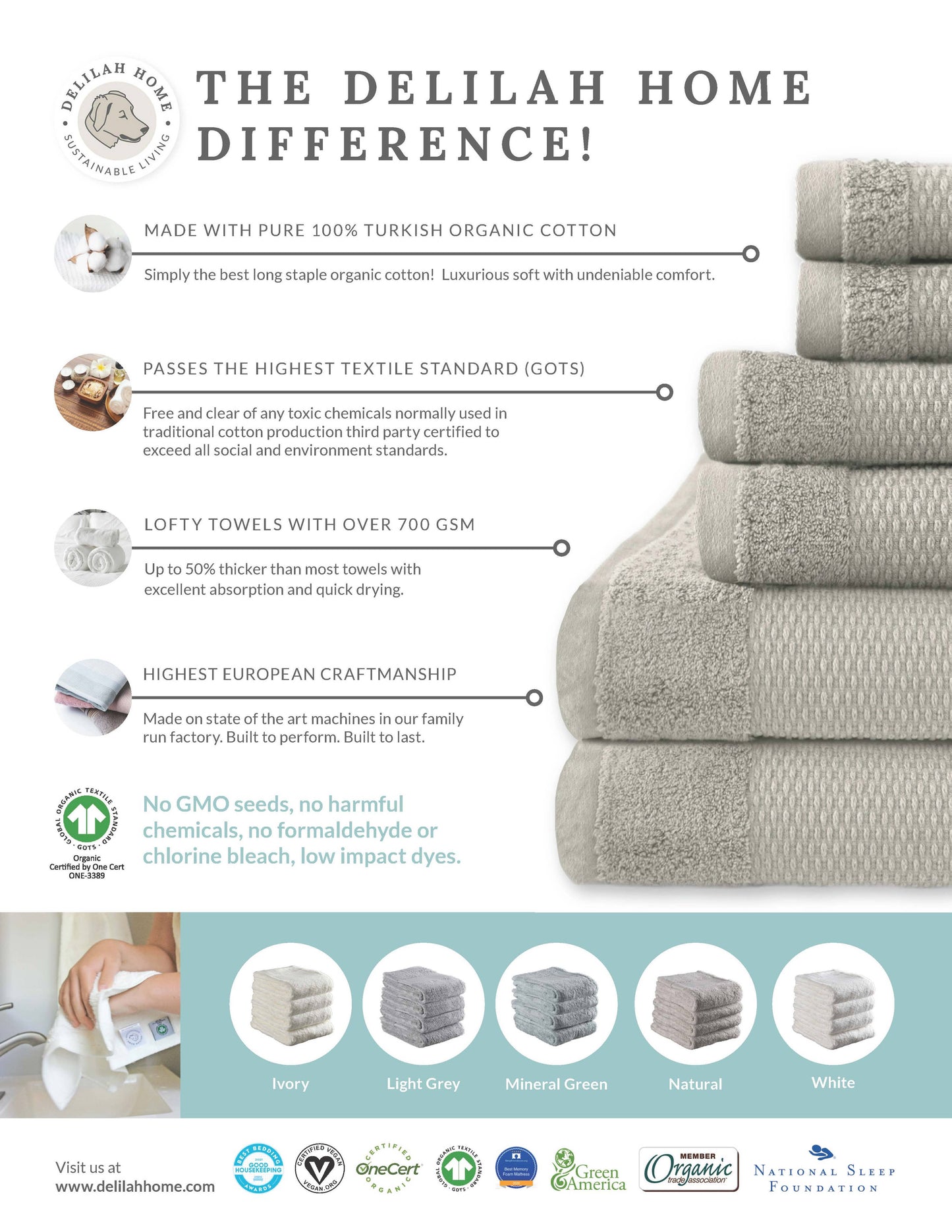 Delilah Home 100% Organic Cotton Extra Large Bath Towel – 36" x 72"