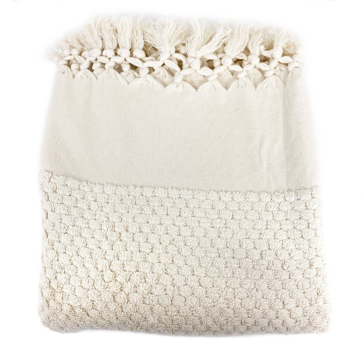 Luxury Spa Dot Fringe Towels - Cream