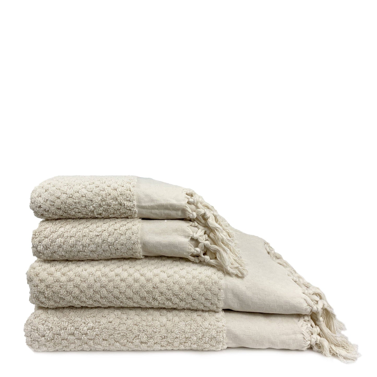 Luxury Spa Dot Fringe Towels - Cream