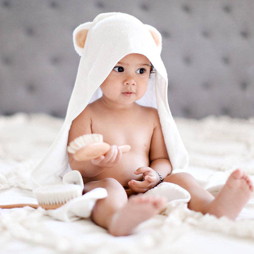 Bamboo Baby Bath Hooded Towel in White