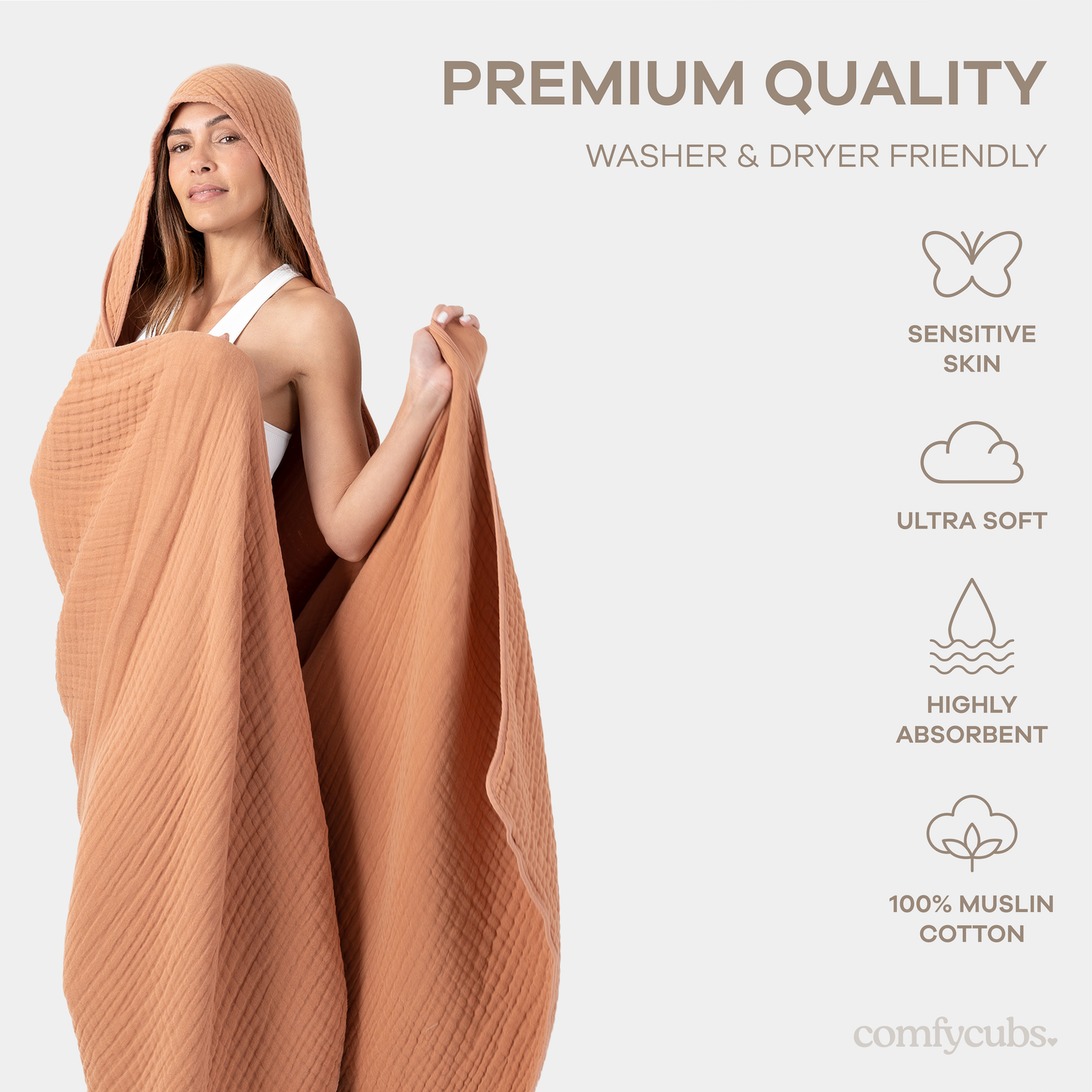 Comfy Cubs Adult Hooded Towel/Blanket Cotton Muslin